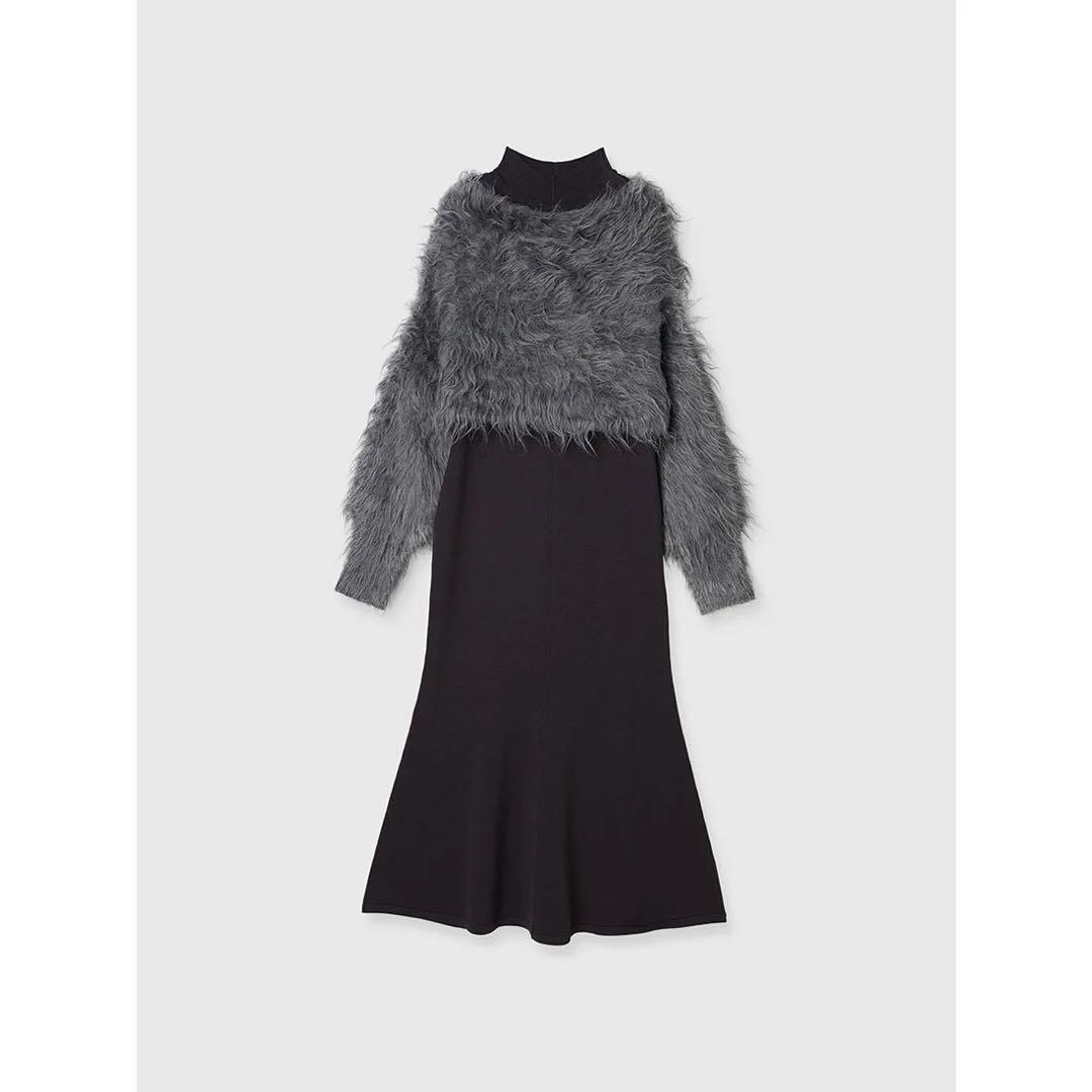 2601033 anuans オフショルレイヤードニットワンピース グレー Mサ