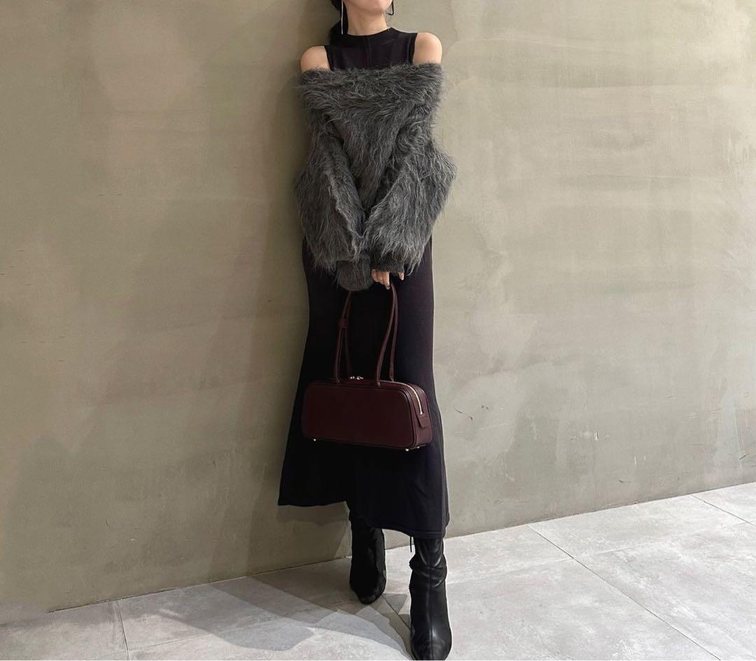 2601033 anuans オフショルレイヤードニットワンピース グレー Mサ