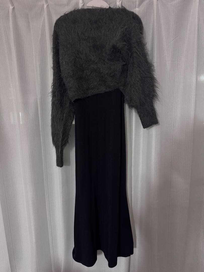 2601033 anuans オフショルレイヤードニットワンピース グレー Mサ