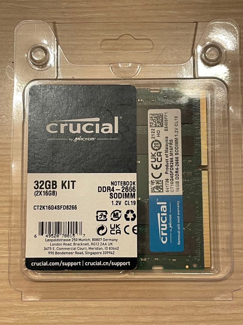 Crucial 32GB DDR4-2666 SODIMMメモリキット
