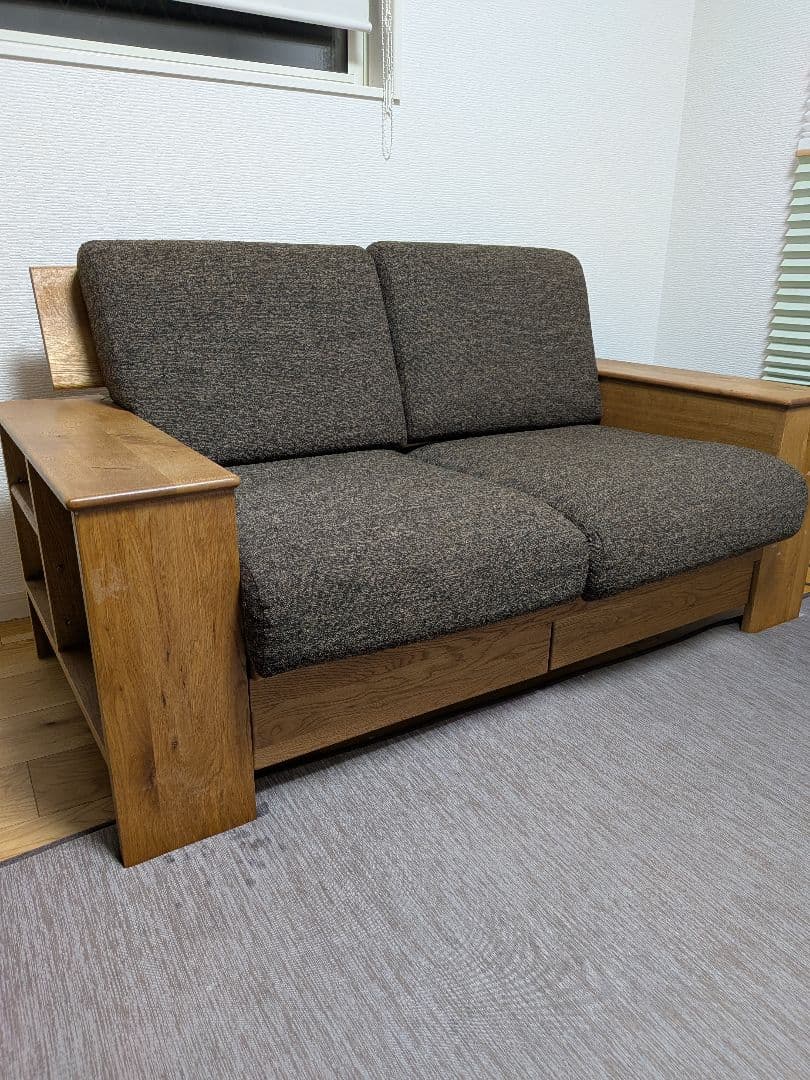 ブラウン 2人掛けソファ 引き出し収納付き