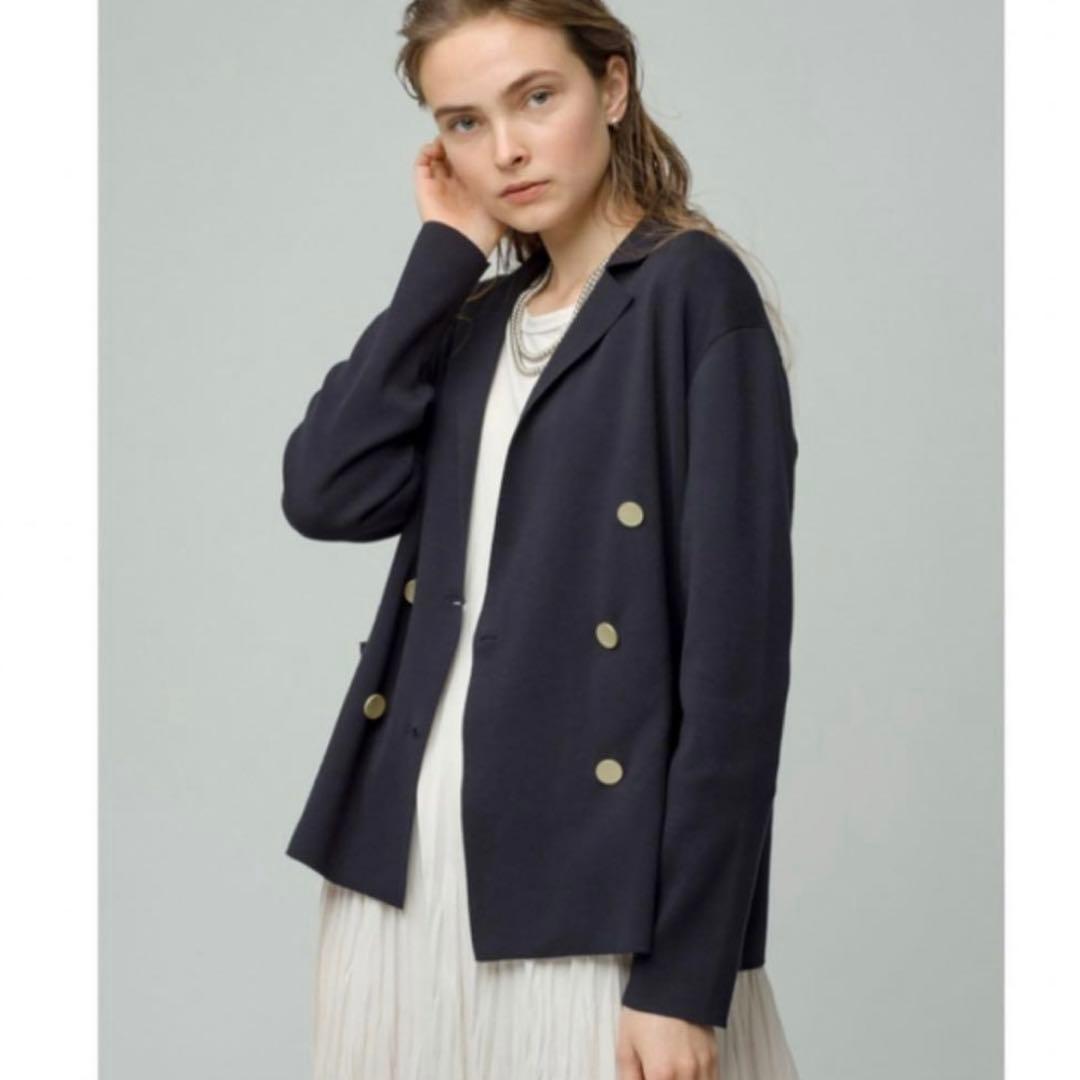 【タグ付】ebure コットン シルク ニットジャケット カーディガン 紺 38