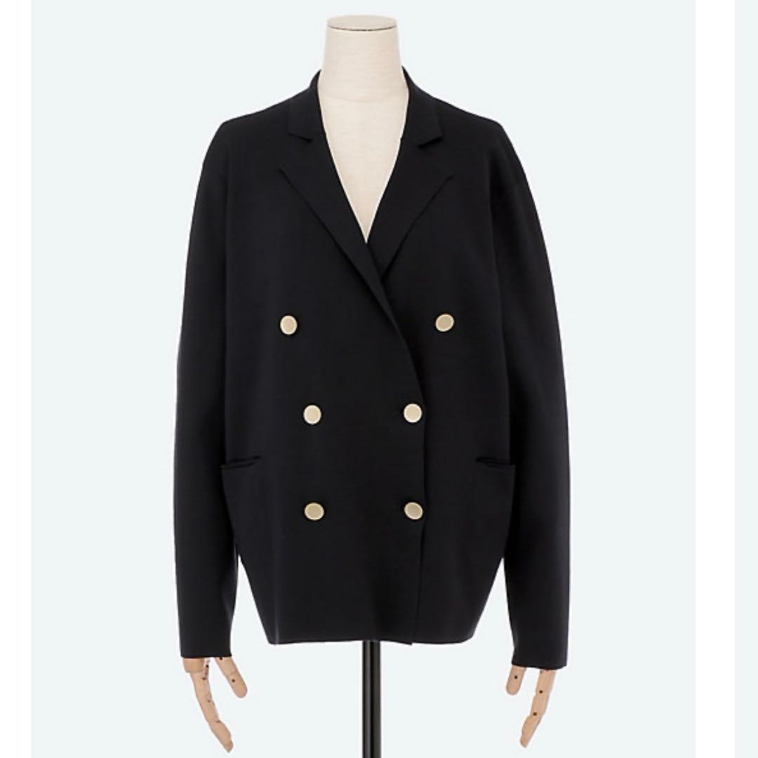 【タグ付】ebure コットン シルク ニットジャケット カーディガン 紺 38