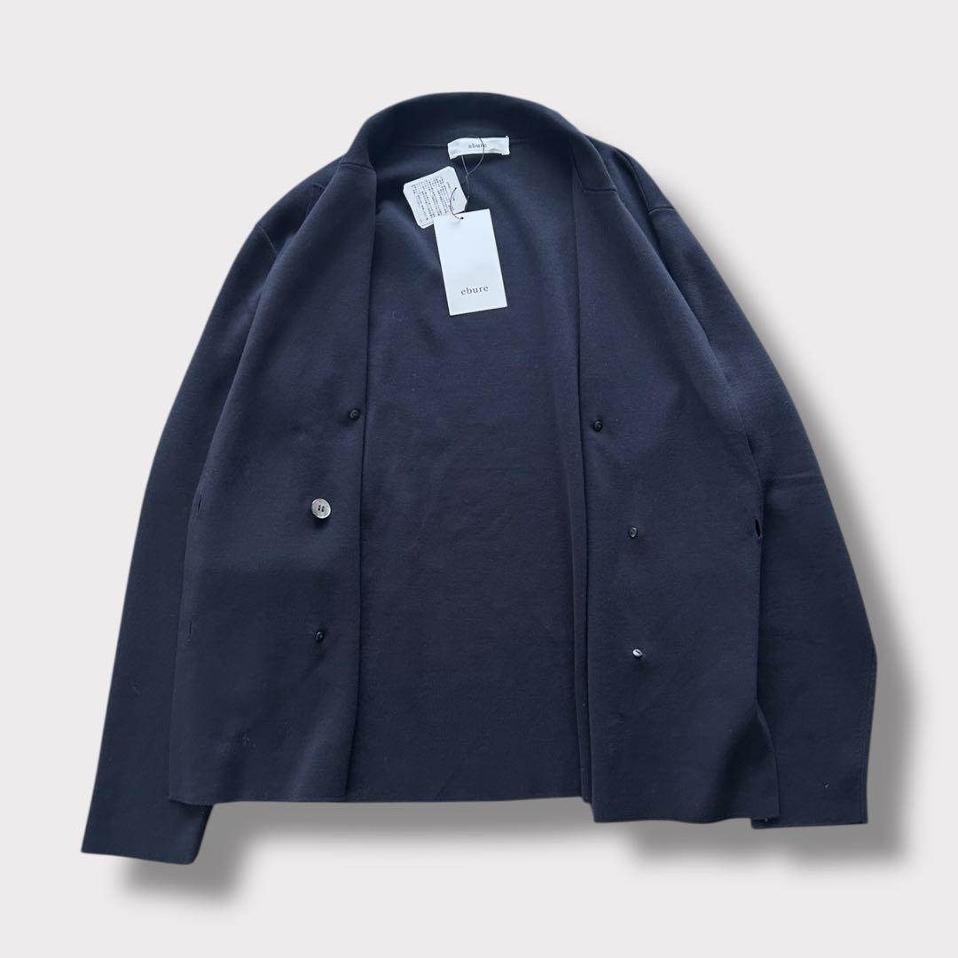 【タグ付】ebure コットン シルク ニットジャケット カーディガン 紺 38