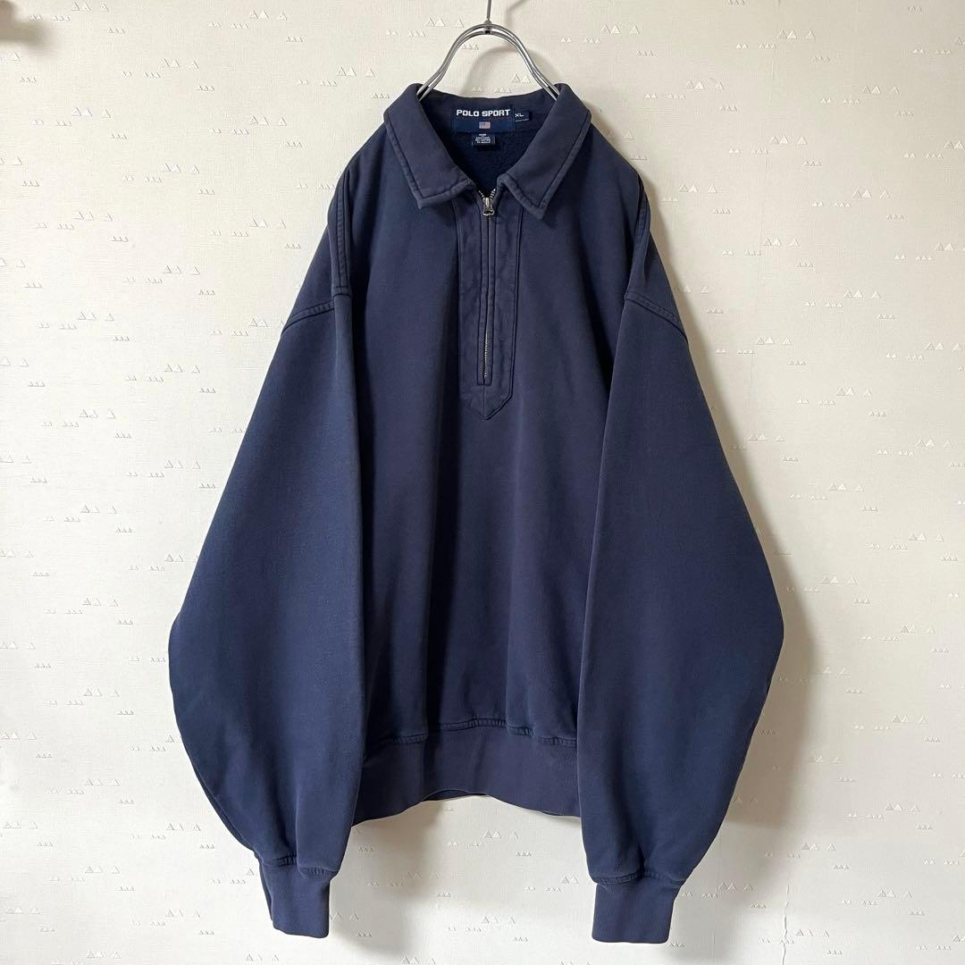 古着 90's ラルフローレン ポロスポーツ ハーフジップ スウェット ネイビー