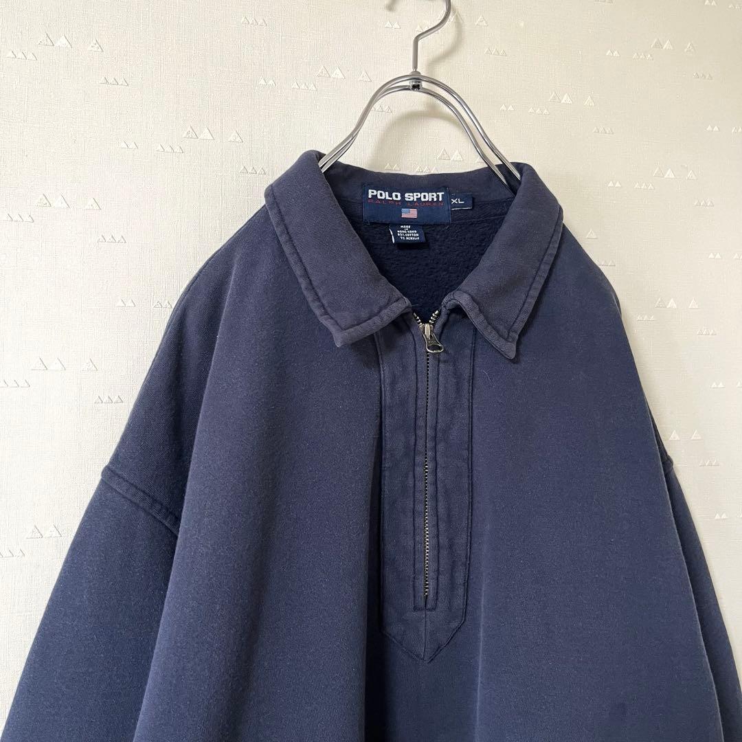 古着 90's ラルフローレン ポロスポーツ ハーフジップ スウェット ネイビー