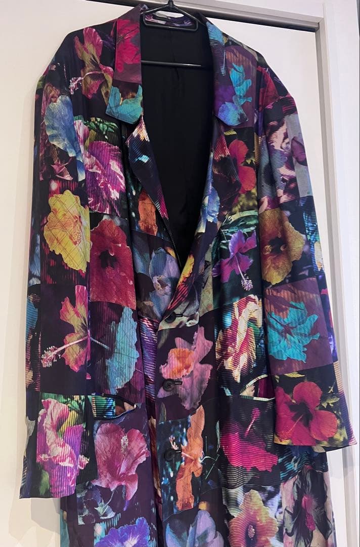 Yohji Yamamotoプールオム 22ss シルク花図鑑ロングジャケット