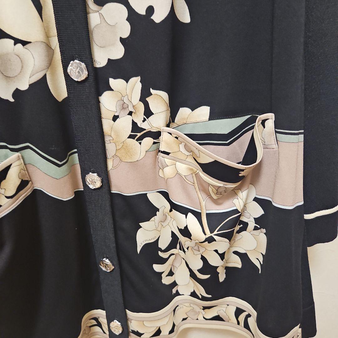 レオナール　花柄長袖カーディガン