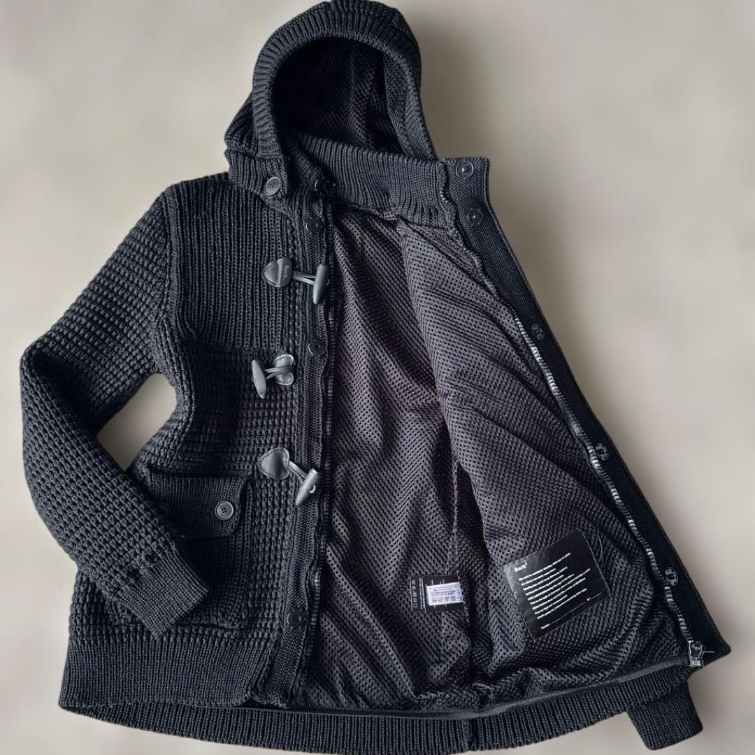 ✨美品✨バーク　ニットダッフルコート　ブラック　フード　秋冬　編み込み　2way