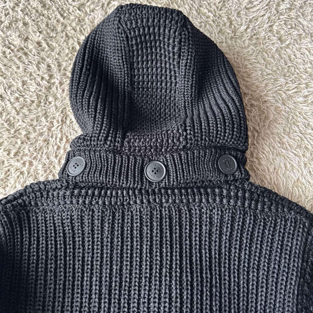 ✨美品✨バーク　ニットダッフルコート　ブラック　フード　秋冬　編み込み　2way