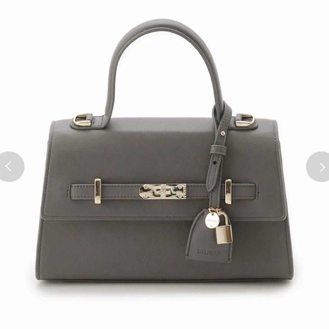 セルフォード　ビジューツイストバックルハンドバッグ　グレー