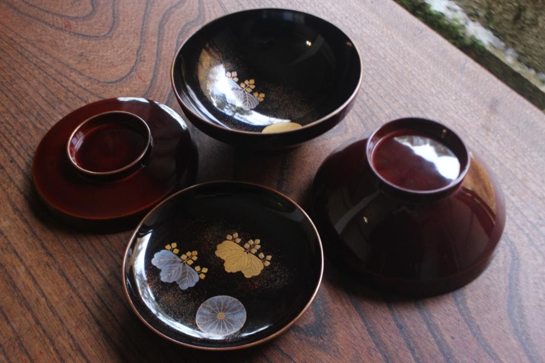 時代逸品！上質紅溜塗に極上高台寺蒔絵の美しいお椀2点（検加賀蒔絵吸物碗蒔絵椀