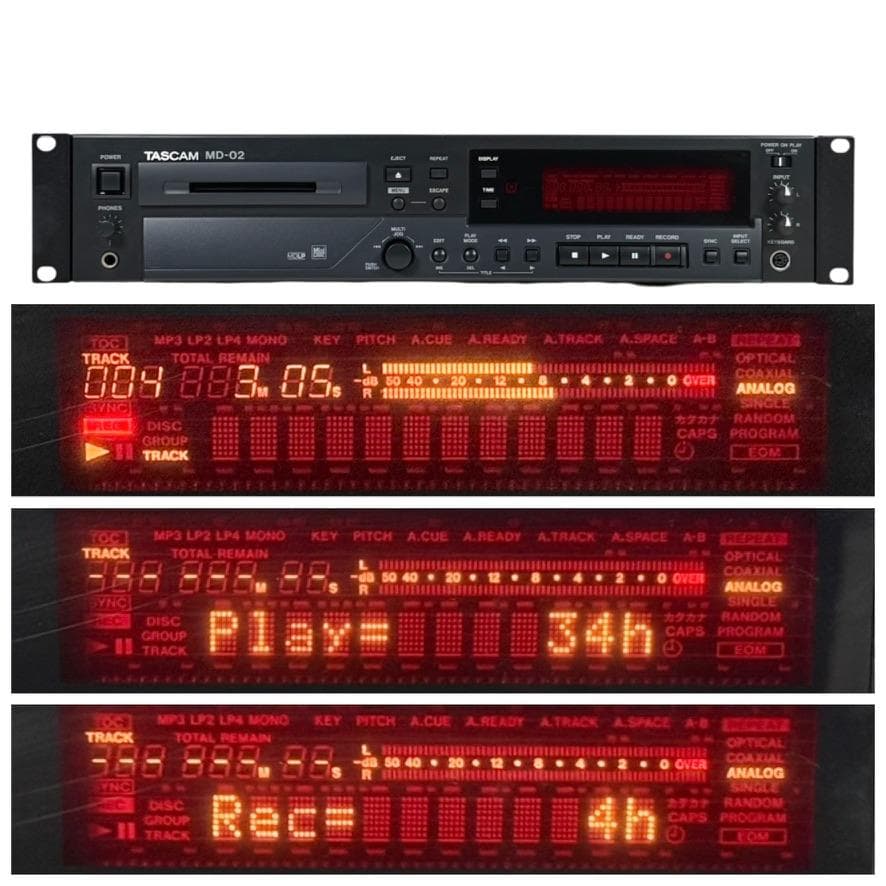 MD録音履歴4時間・TASCAM MD-02 MDLP対応 業務用MDデッキ