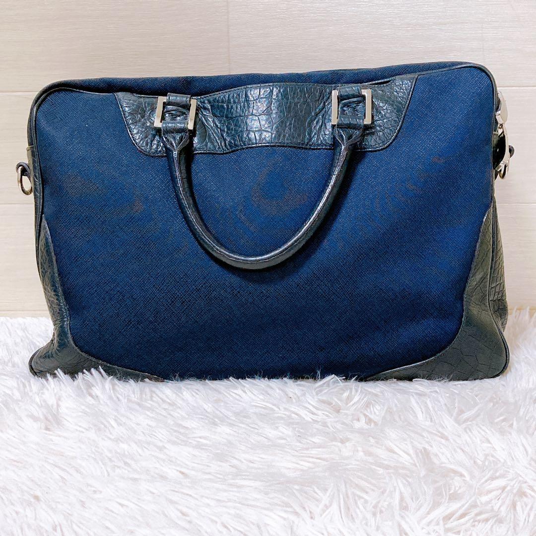 7ペッレモルビダ　キャピターノ　ビジネスバッグ　クロコ型押し　レザー　2way