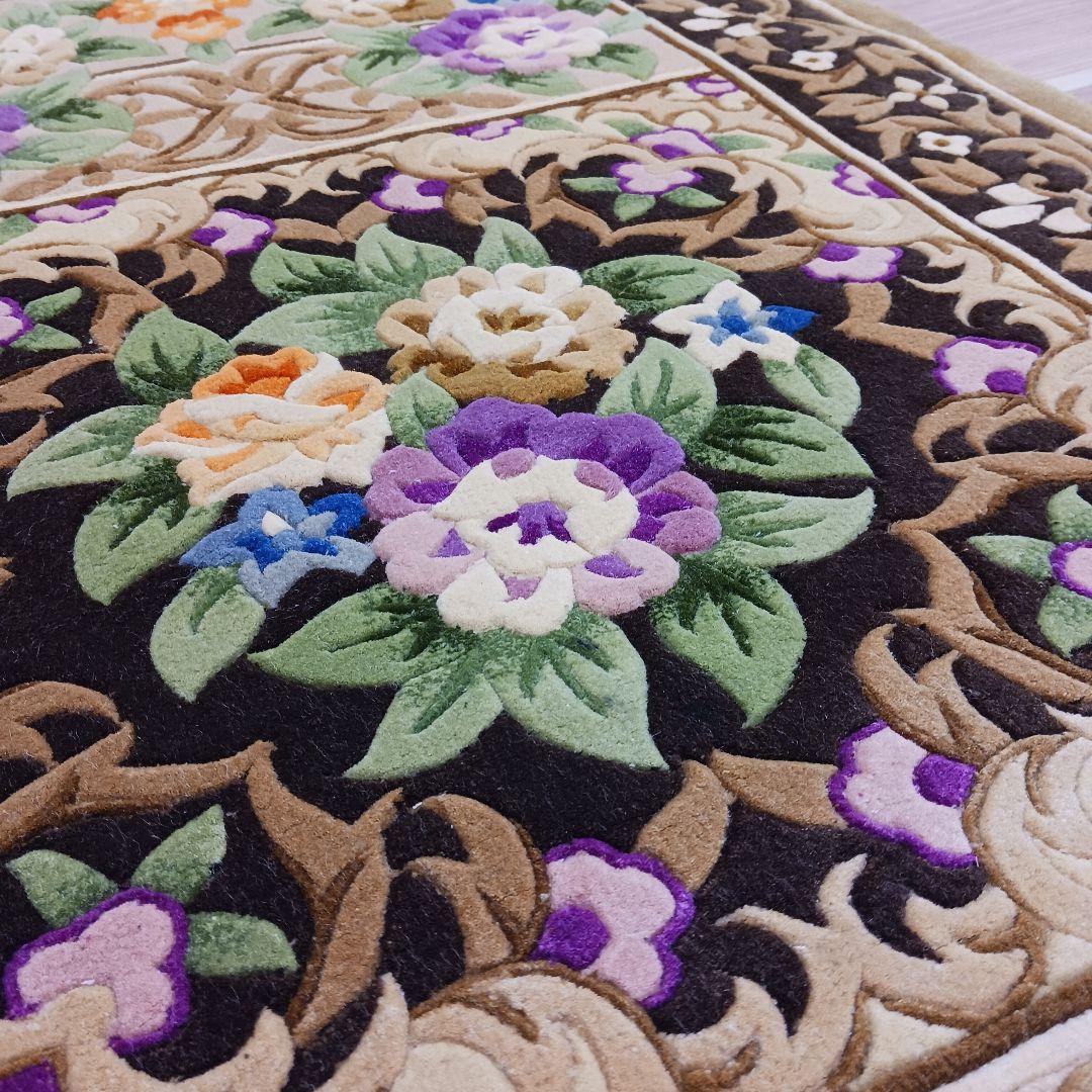 専用Y3140 中国段通 シルク100% 手織り ハンドカット 123×70㎝