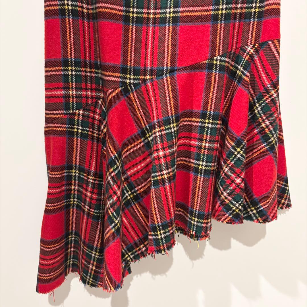 OLD アニエスベー /タータンチェックアシンメトリーワンピース　フランス製