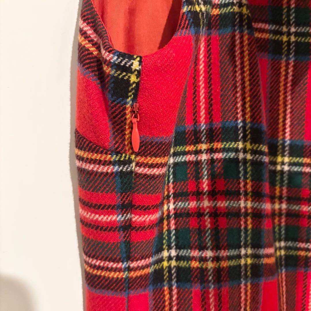 OLD アニエスベー /タータンチェックアシンメトリーワンピース　フランス製