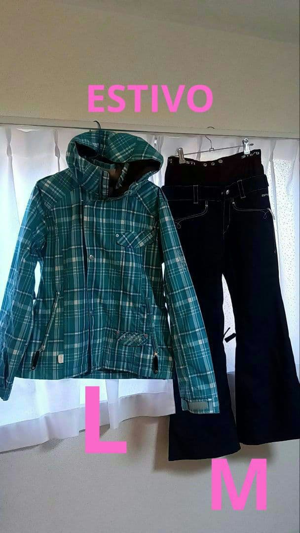 ESTIVO 上下セット スノーボードウェア 女性用 L-Mブーツカットデニム風