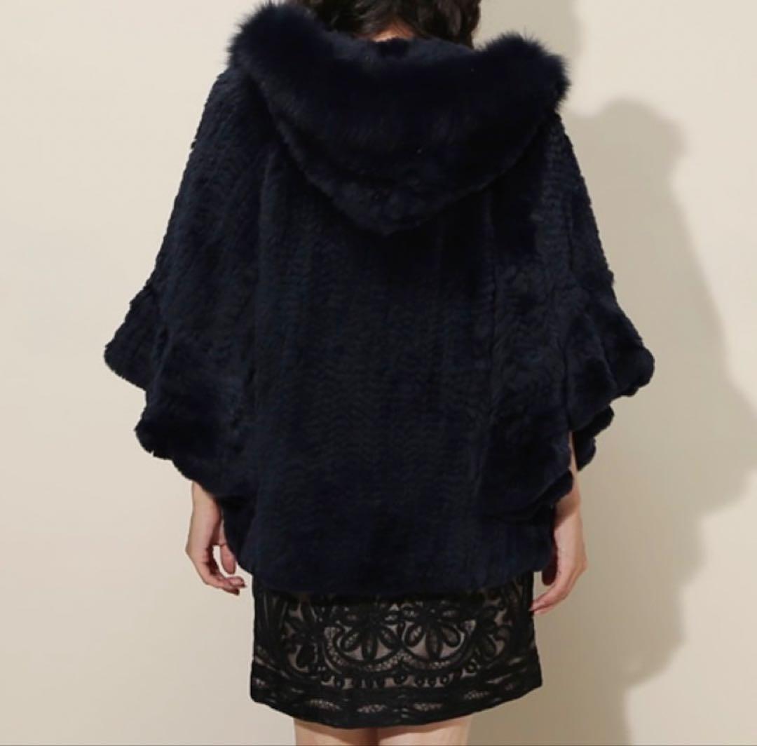 グレースコンチネンタル ネイビー ポンチョ ファー コート