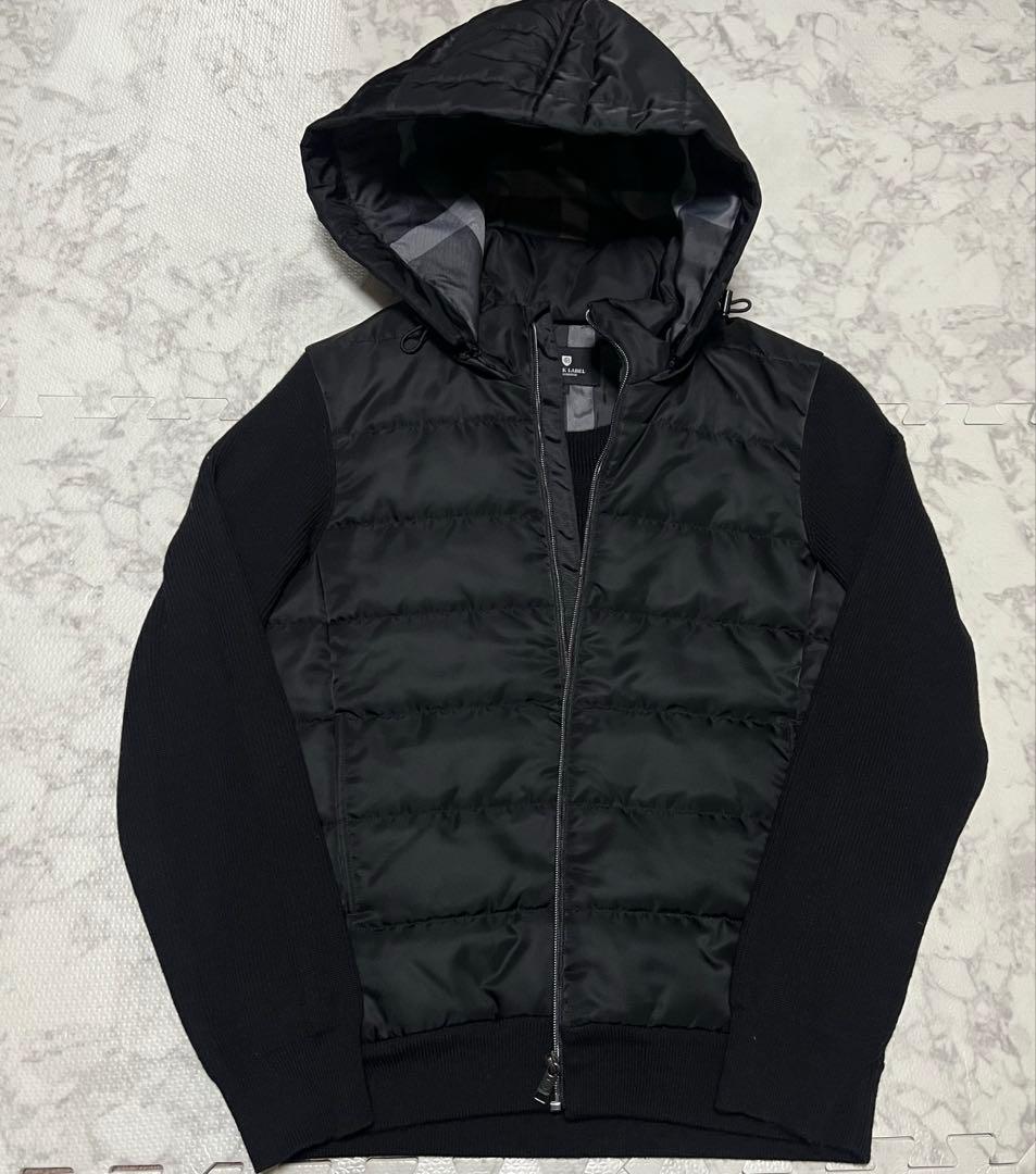美品ブラックレーベルクレストブリッジ 切り替え ダウンパーカー ニット 黒L