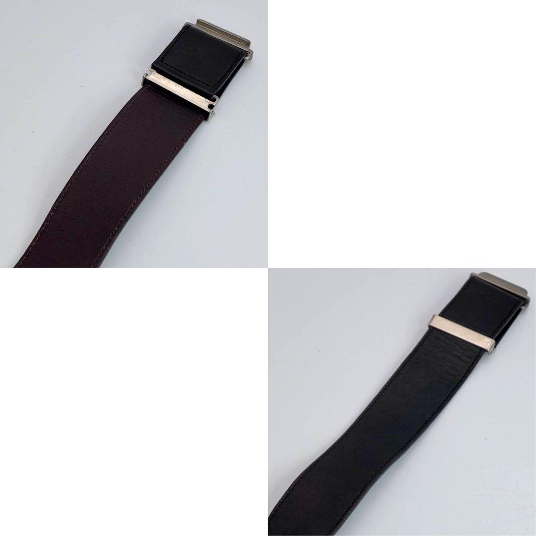 プラダ ベルト ロゴバックル シルバー金具 レザー ブラウン　スクエア