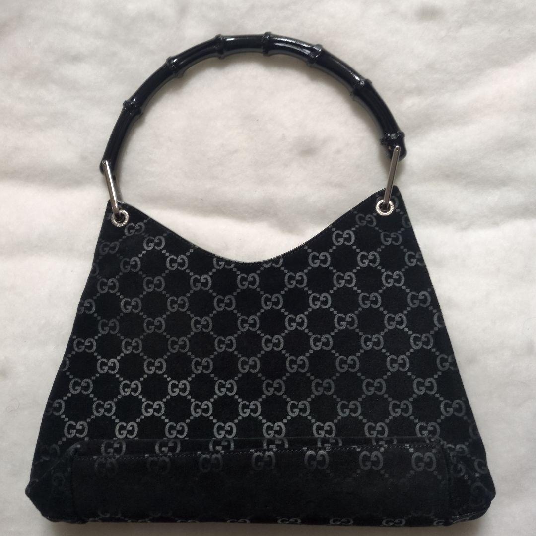 【中古品】【GUCCI】バンブー　黒　ロゴ　難あり