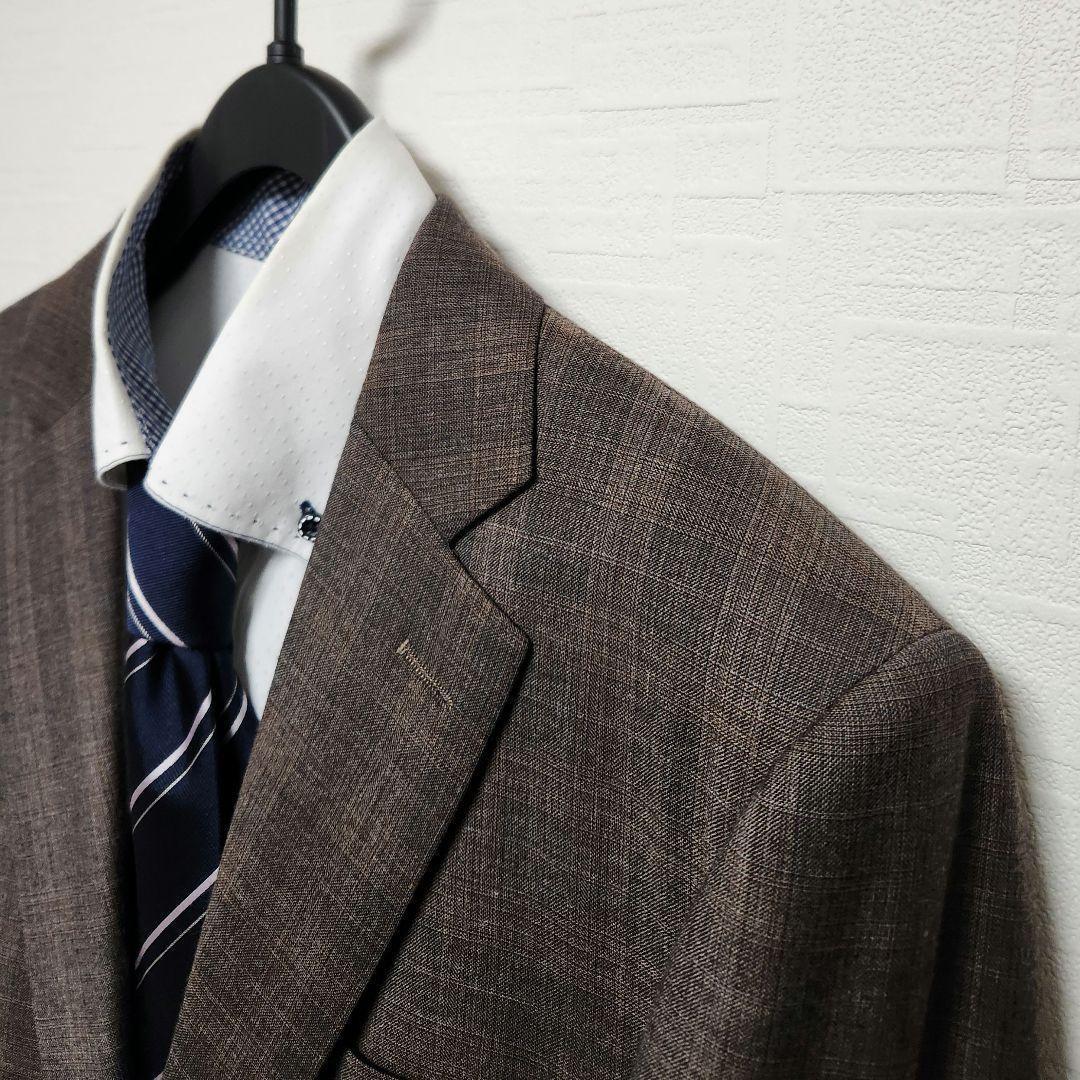 ダーバン　メンズ　スーツ　セットアップ　ブラウン　チェック　細身