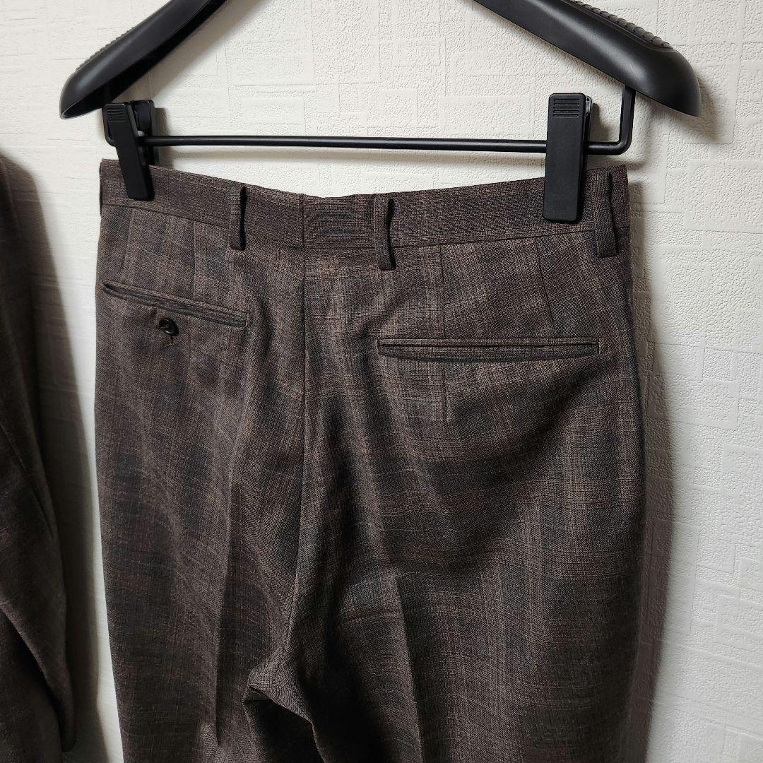 ダーバン　メンズ　スーツ　セットアップ　ブラウン　チェック　細身