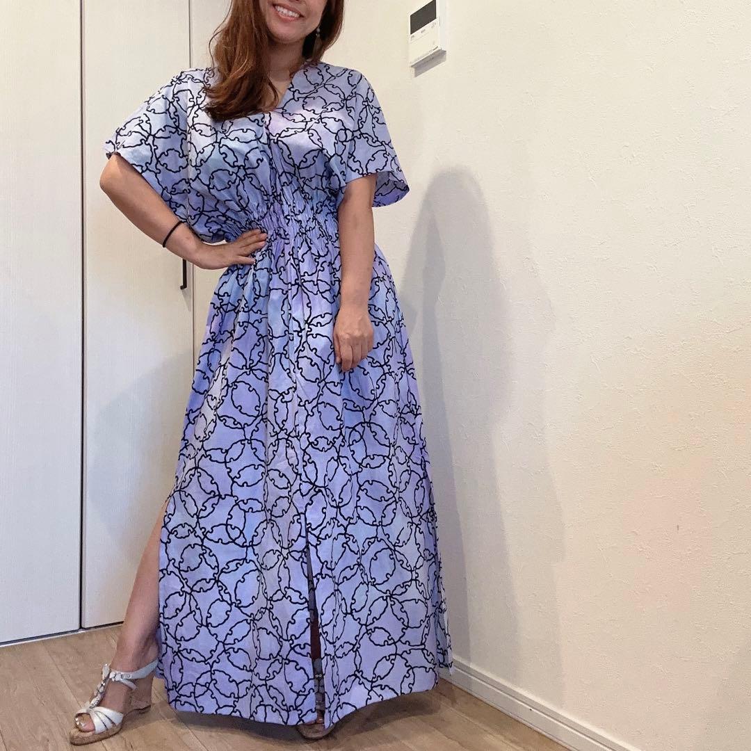 一点物　浴衣　コーマ地　ワンピ　ハンドメイド　ロング　着物　薄紫　雪輪　パステル