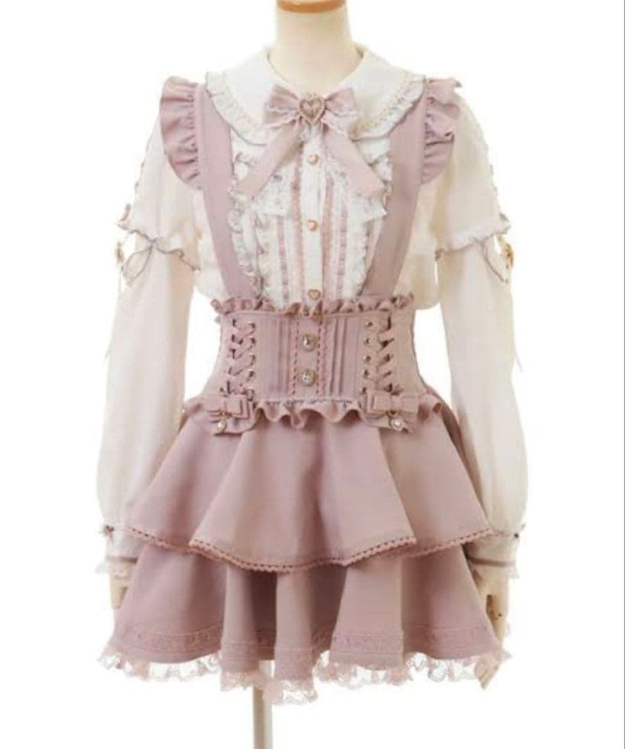 サスペンダー付きティアードスカパン ピンク 量産型 地雷系 スカート