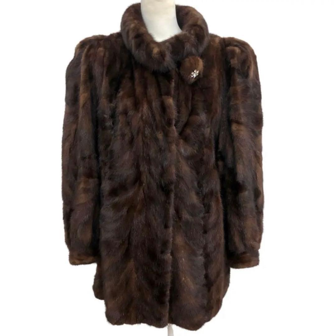 Hydraハイドラ リアルファーコート 毛皮 ブラウン フラワーモチーフ付き