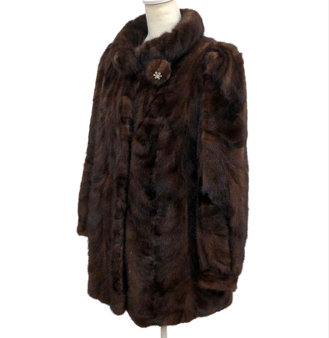 Hydraハイドラ リアルファーコート 毛皮 ブラウン フラワーモチーフ付き