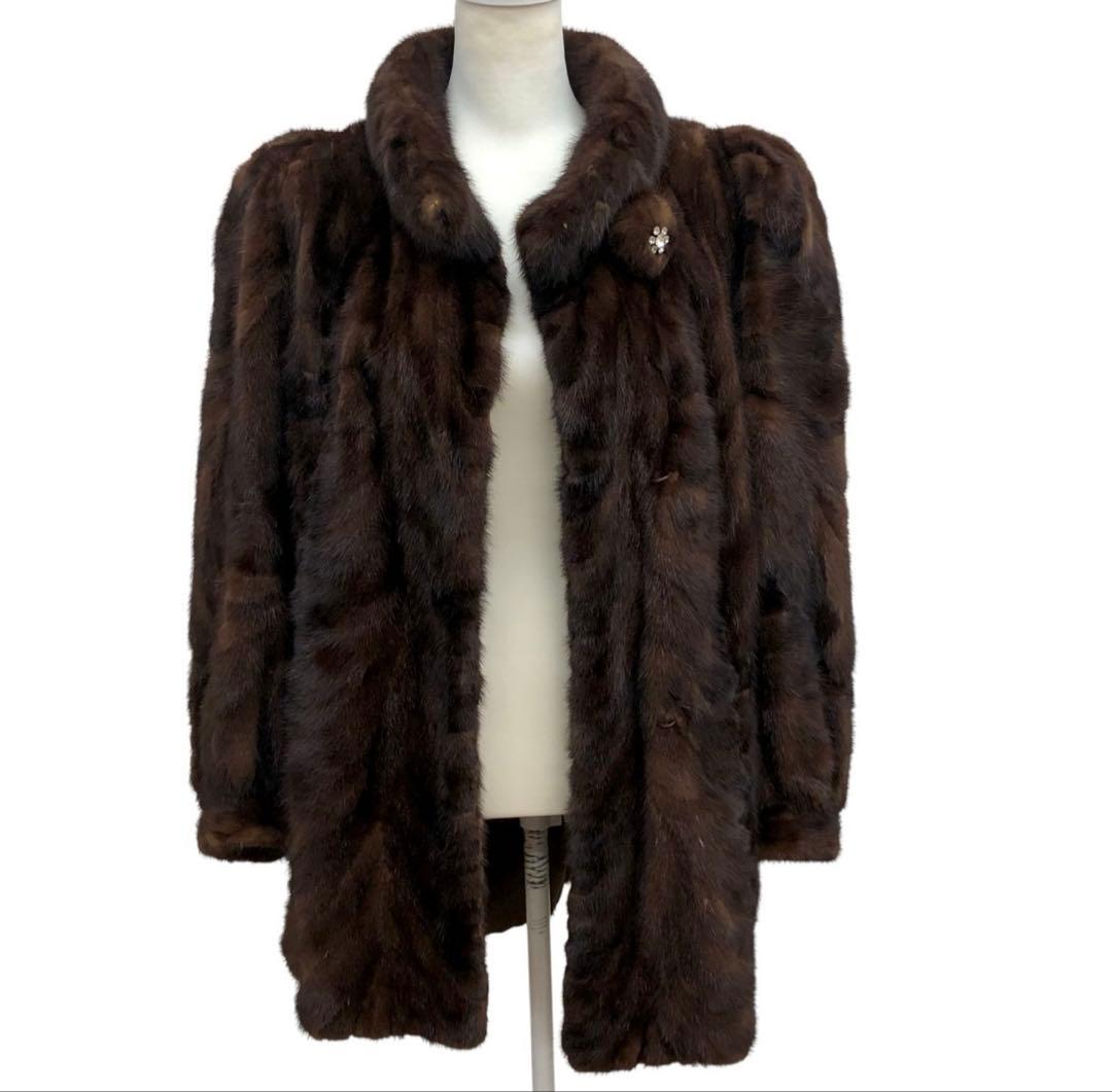 Hydraハイドラ リアルファーコート 毛皮 ブラウン フラワーモチーフ付き