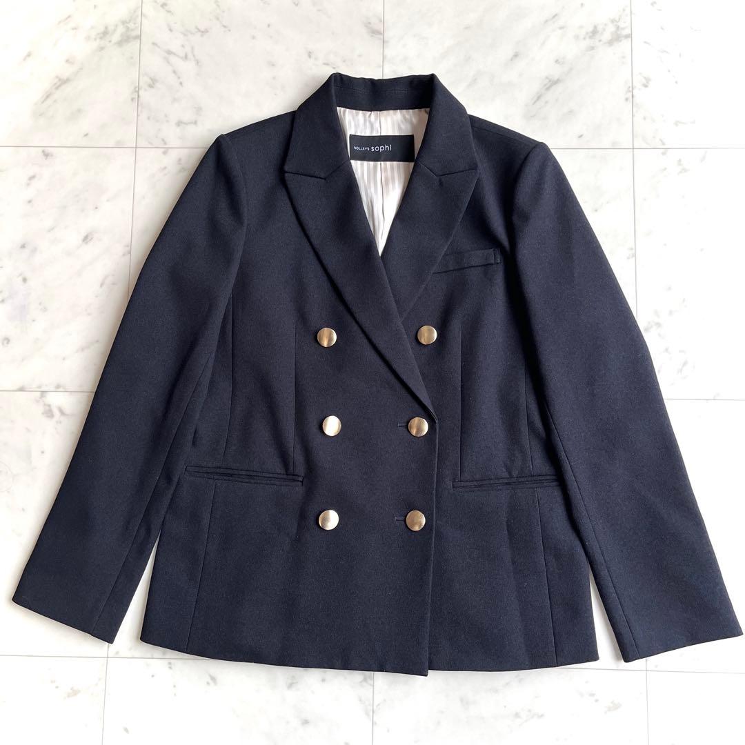 美品 ノーリーズソフィー テーラードジャケット 紺ブレ 金ボタン ネイビー 38