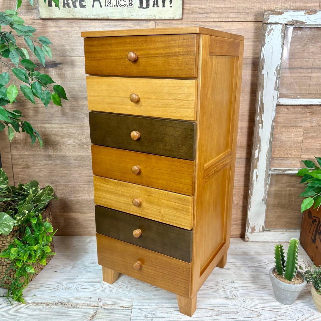 訳あり品【133】ナチュラルウッド桐材無垢木製カラー多引き出し7段チェストタンス