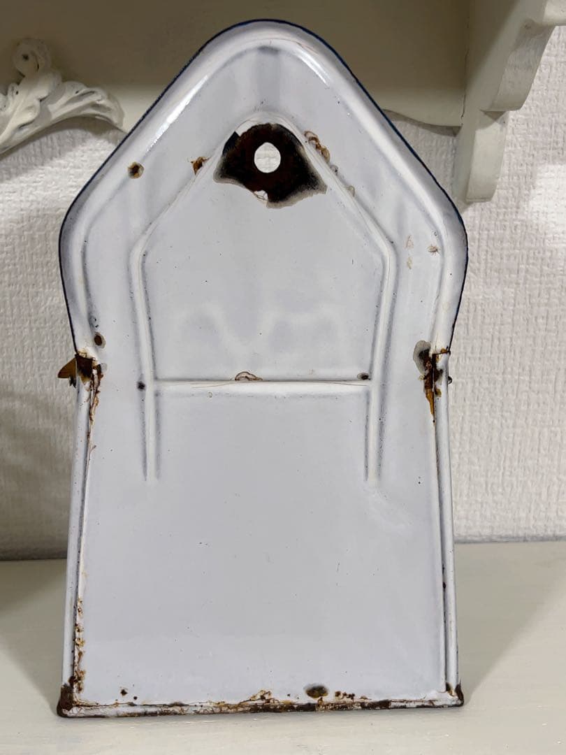 フレンチアンティーク＊サキソニー柄ホーローSel缶木製蓋＊レア