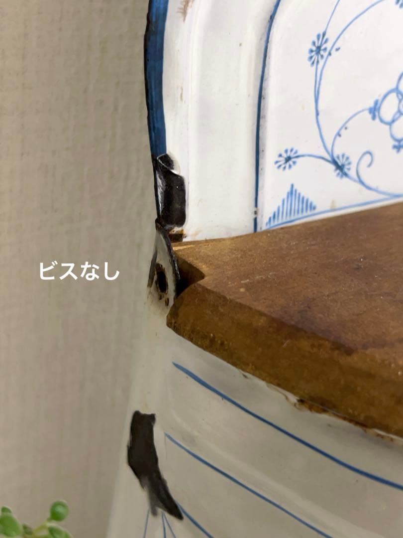 フレンチアンティーク＊サキソニー柄ホーローSel缶木製蓋＊レア