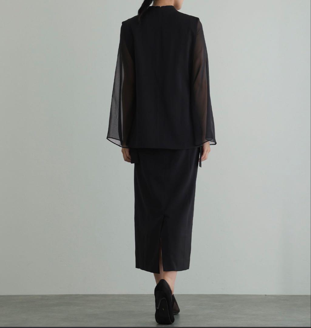 atlo スリットスリーブ　ジレ付きロングワンピース　オケージョン　ブラック　M