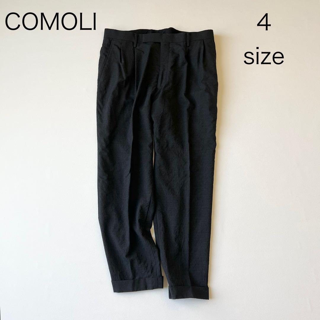 3223【美品】コモリ　ウール2タックパンツ　スラックス 21SS 黒　XL