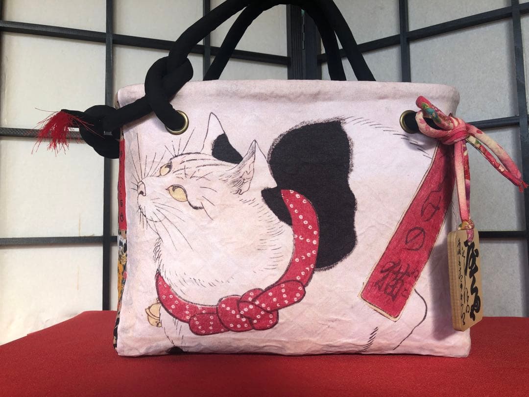 一閑張り　一閑張りバック　歌川国芳　鼠よけの猫　猫　少し大きめ