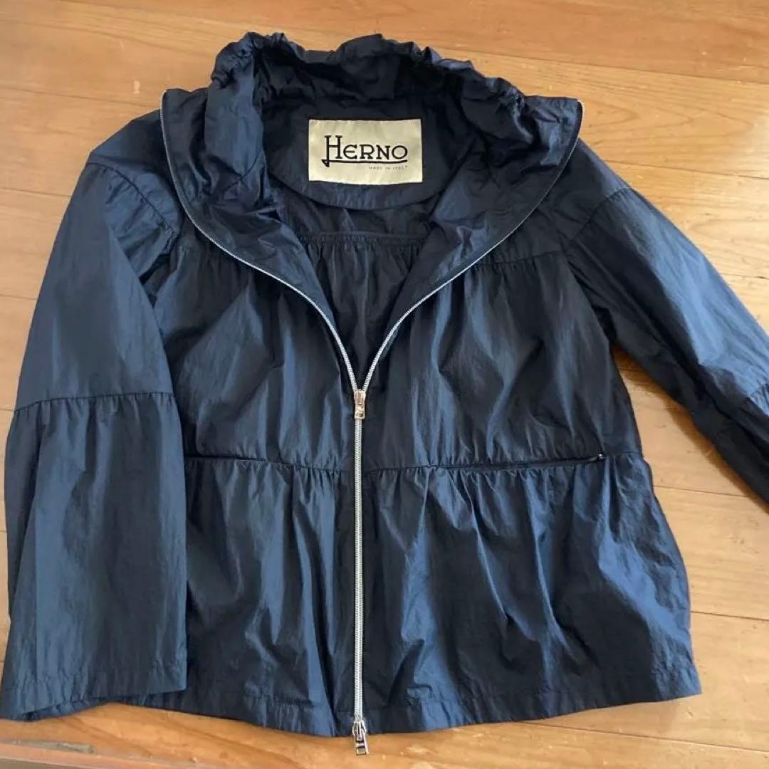 極美品HERNO ナイロン スプリングジャケット ブルゾン ダークネイビー38