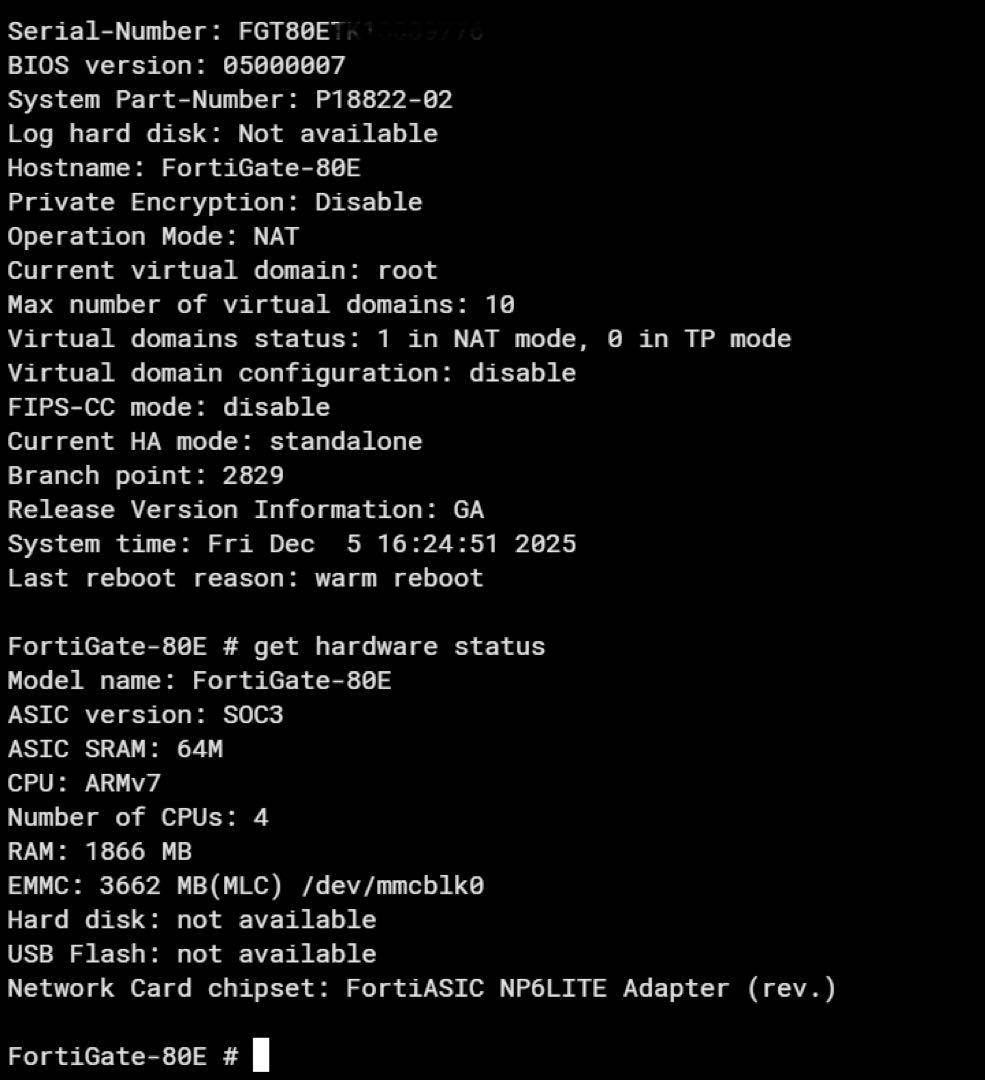 FORTINET FORTIGATE-80E(ライセンス切れ)【v7.4.9】①