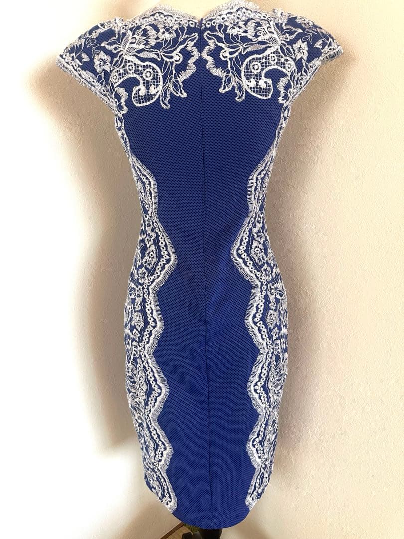 年始セールTADASHI ネイビー レース装飾 ワンピース