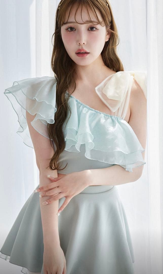 NICE CLAUP 肩リボン付きセパレート水着 3点セット