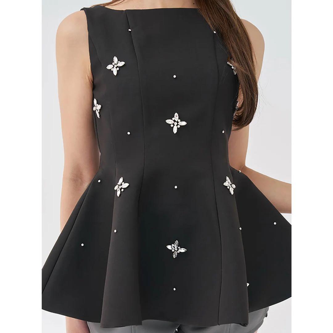 新品タグ付 ダーリッチ ビジューフレアバルーンミニドレス フリー ブラック F