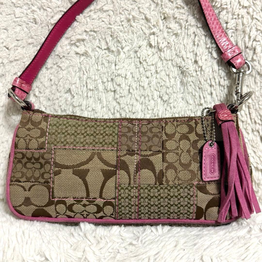 COACH コーチ アクセサリーポーチ シグネチャー ピンク ワンショルダー