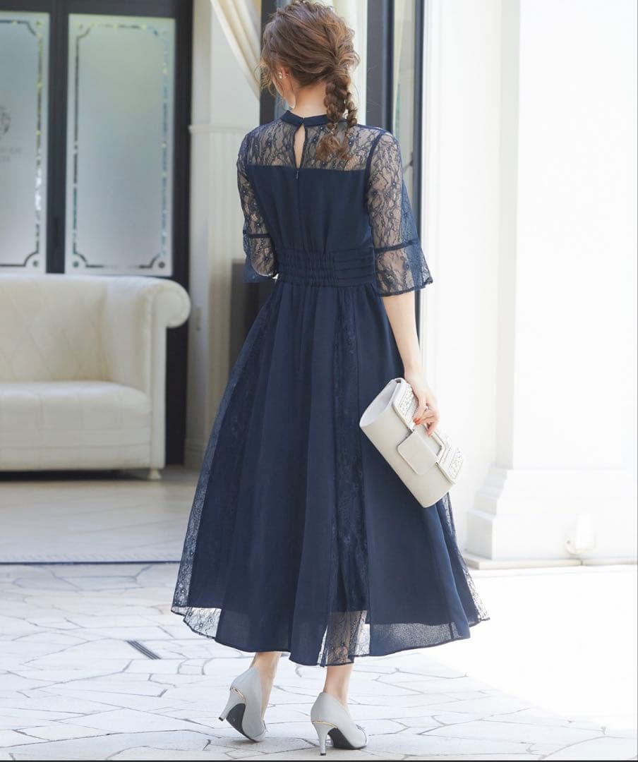 【niana】 ビスチェ風ハイネックレース結婚式ワンピース　shortサイズ