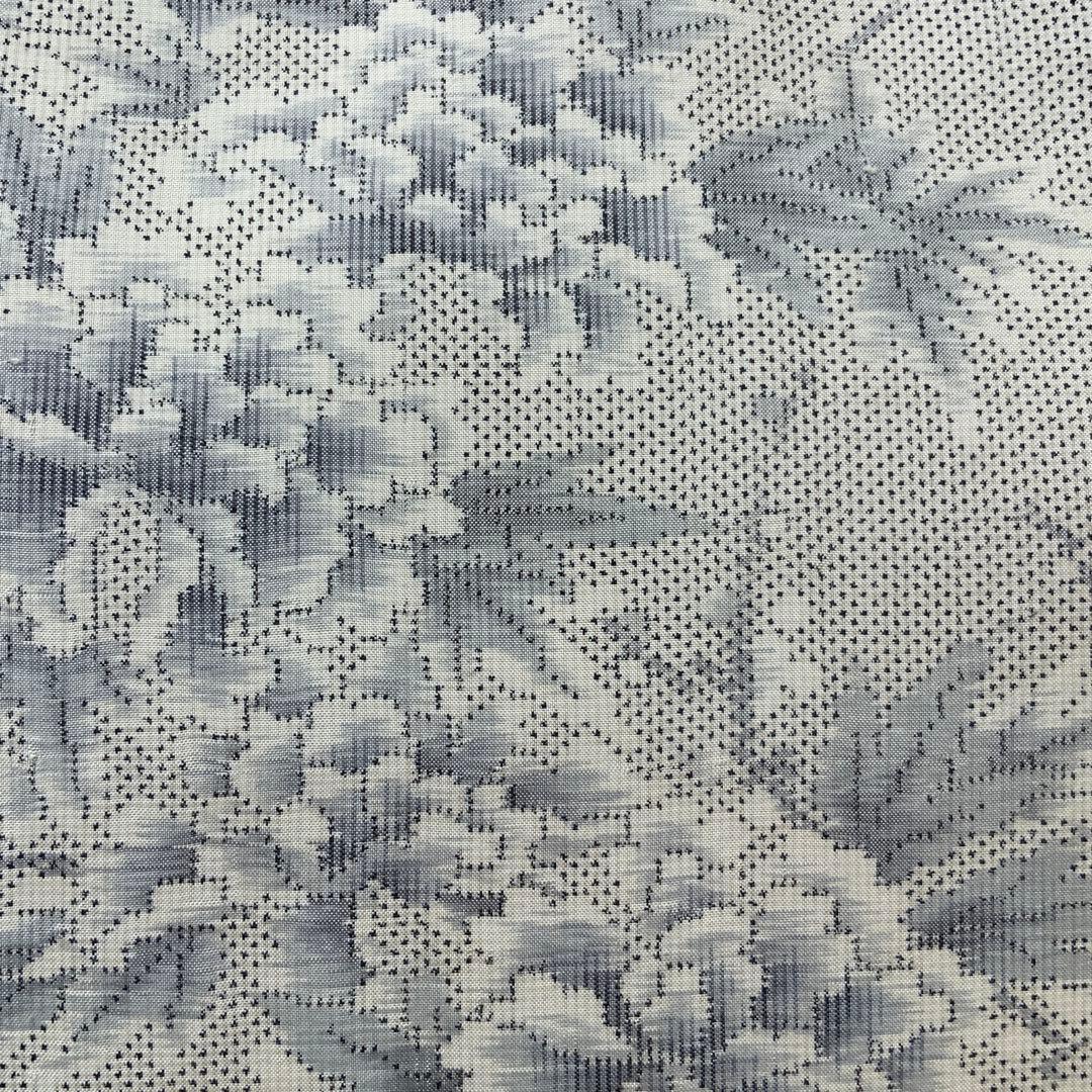 白大島紬 梅に満開の牡丹 リメイク バンブーハンドルバッグ ショッパー風