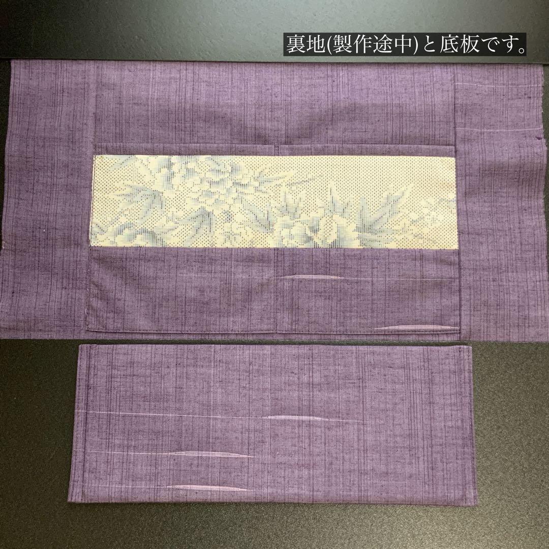 白大島紬 梅に満開の牡丹 リメイク バンブーハンドルバッグ ショッパー風