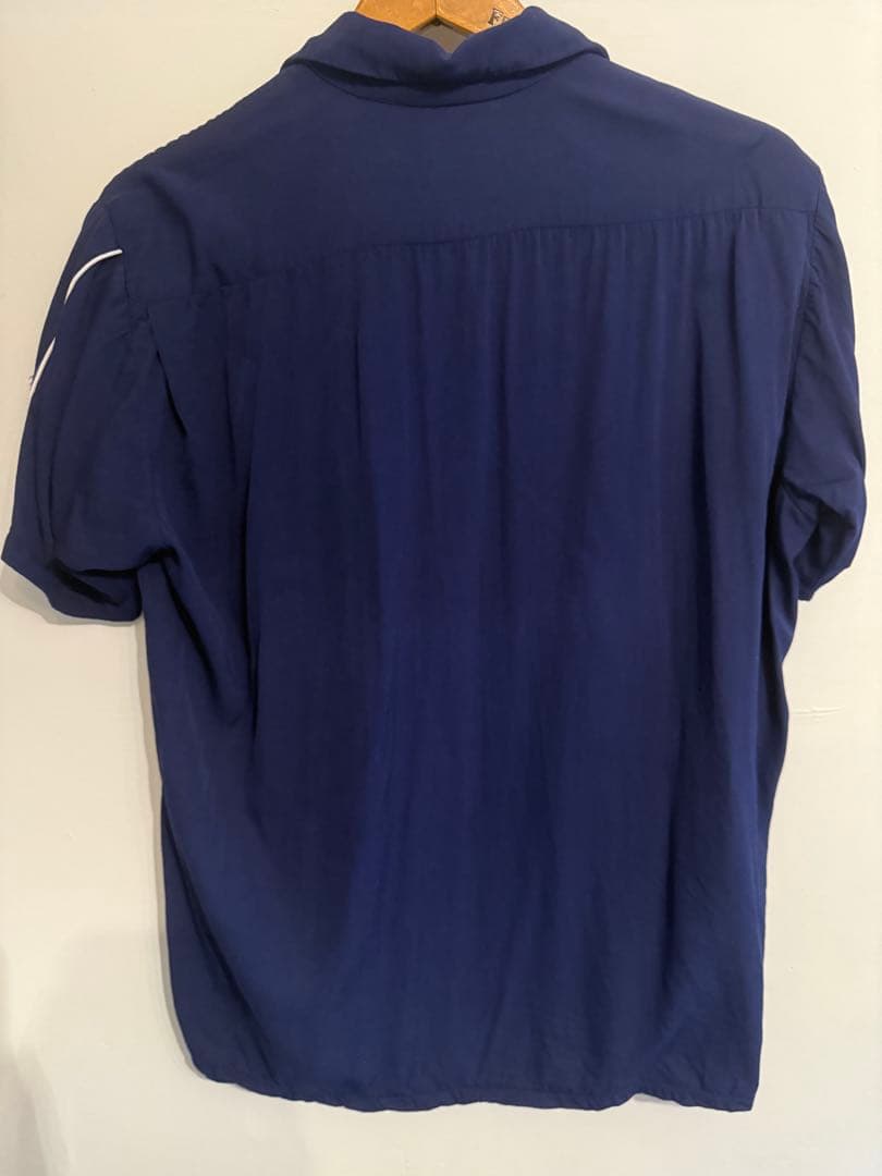 60sヴィンテージボーリングシャツ紺ネイビーピンボタン古着